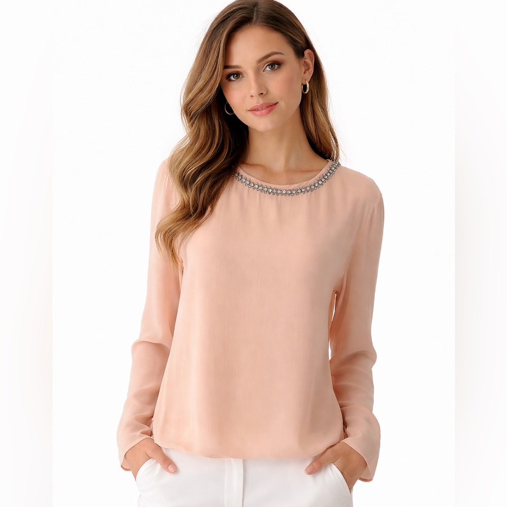 Vintage Y2K 2006 Silk Embellished Long Sleeve Blouse